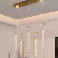 Suspension luxueuse en cristal. | Marco Lucetti Châssis long 5 têtes / Blanc froid