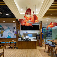 Suspension moderne en bois avec lumières gros poisson style chinois bambou créatif pour restaurant | Marco Lucetti