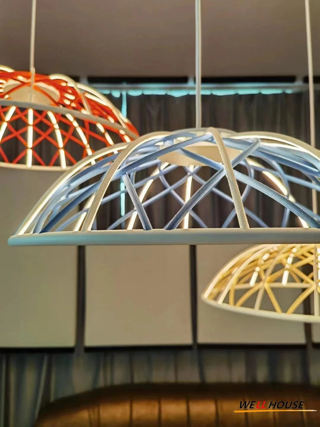 Suspension moderne en corde "Nordic Skynest" LED - Macaron Mesh. | Marco Lucetti