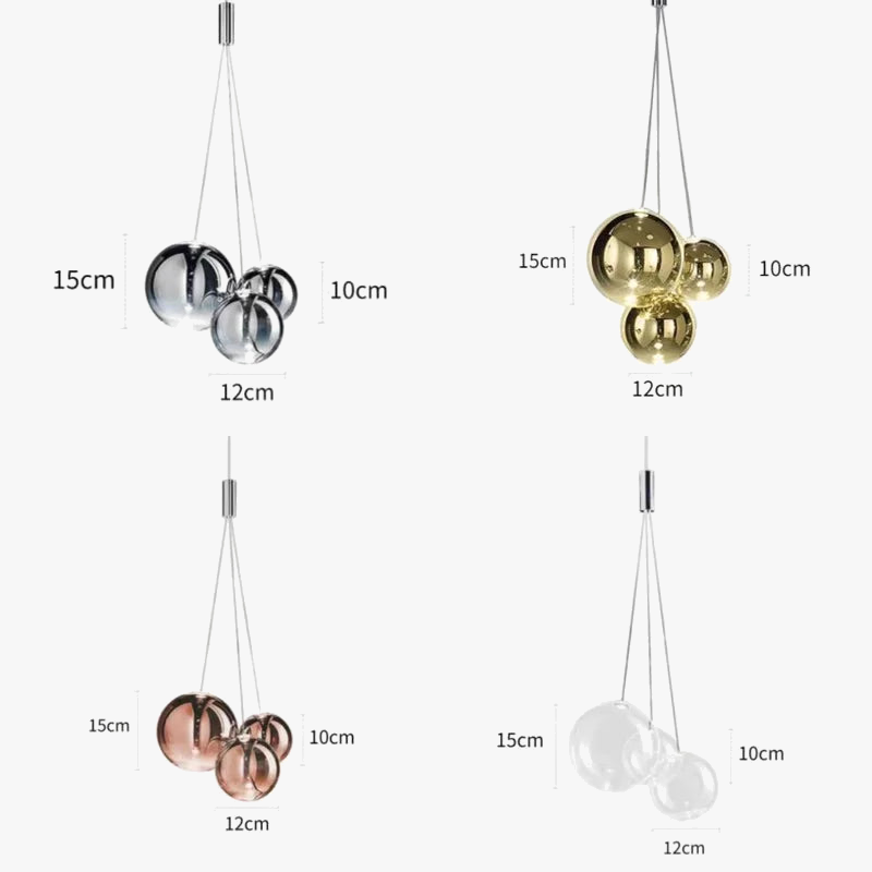 Suspension LED en boule de verre design chrome modern.