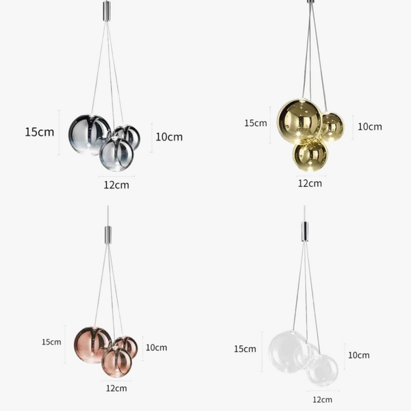 Suspension LED en boule de verre design chrome modern.