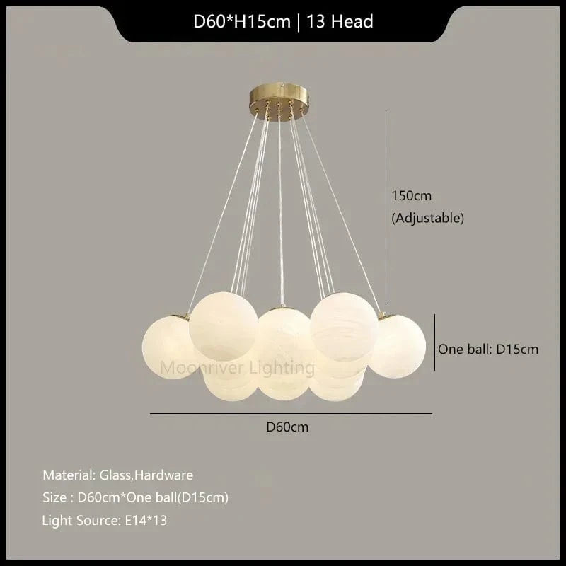Suspension moderne minimaliste Haricot Magique à la française | Marco Lucetti D60 13Tête / Lumière neutre