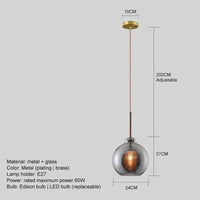 Suspension moderne nordique avec abat-jour en verre décoratif. | Marco Lucetti B Fumé 24CM / Blanc chaud