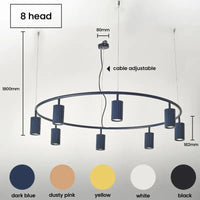 Suspension Nordic Design Modern_ | Marco Lucetti 8 têtes / Bleu foncé / Blanc chaud