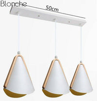Suspension Nordic en métal blanc et bois | Marco Lucetti 3 lampes - Base longue