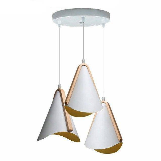 Suspension Nordic en métal blanc et bois | Marco Lucetti 3 lampes - Base ronde