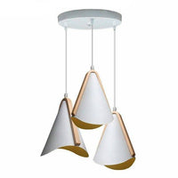 Suspension Nordic en métal blanc et bois | Marco Lucetti 3 lampes - Base ronde