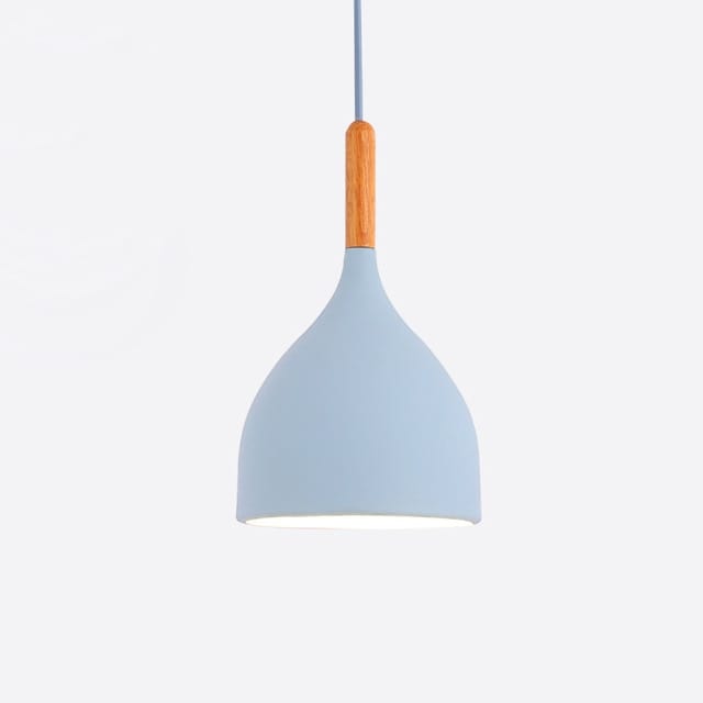 Suspension Nordic en métal coloré avec baton en bois LED | Marco Lucetti B / Bleu