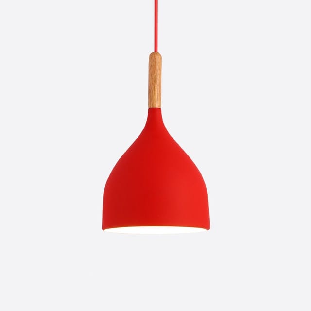 Suspension Nordic en métal coloré avec baton en bois LED | Marco Lucetti B / Rouge