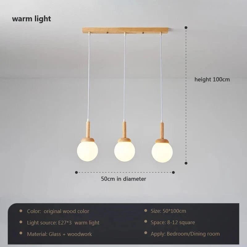 Suspension Nordique Atmosphérique Chinoise à Trois Têtes Luminaire de Cuisine Moderne Simple Bar Personnalisé | Marco Lucetti Wa 3tête 50cm
