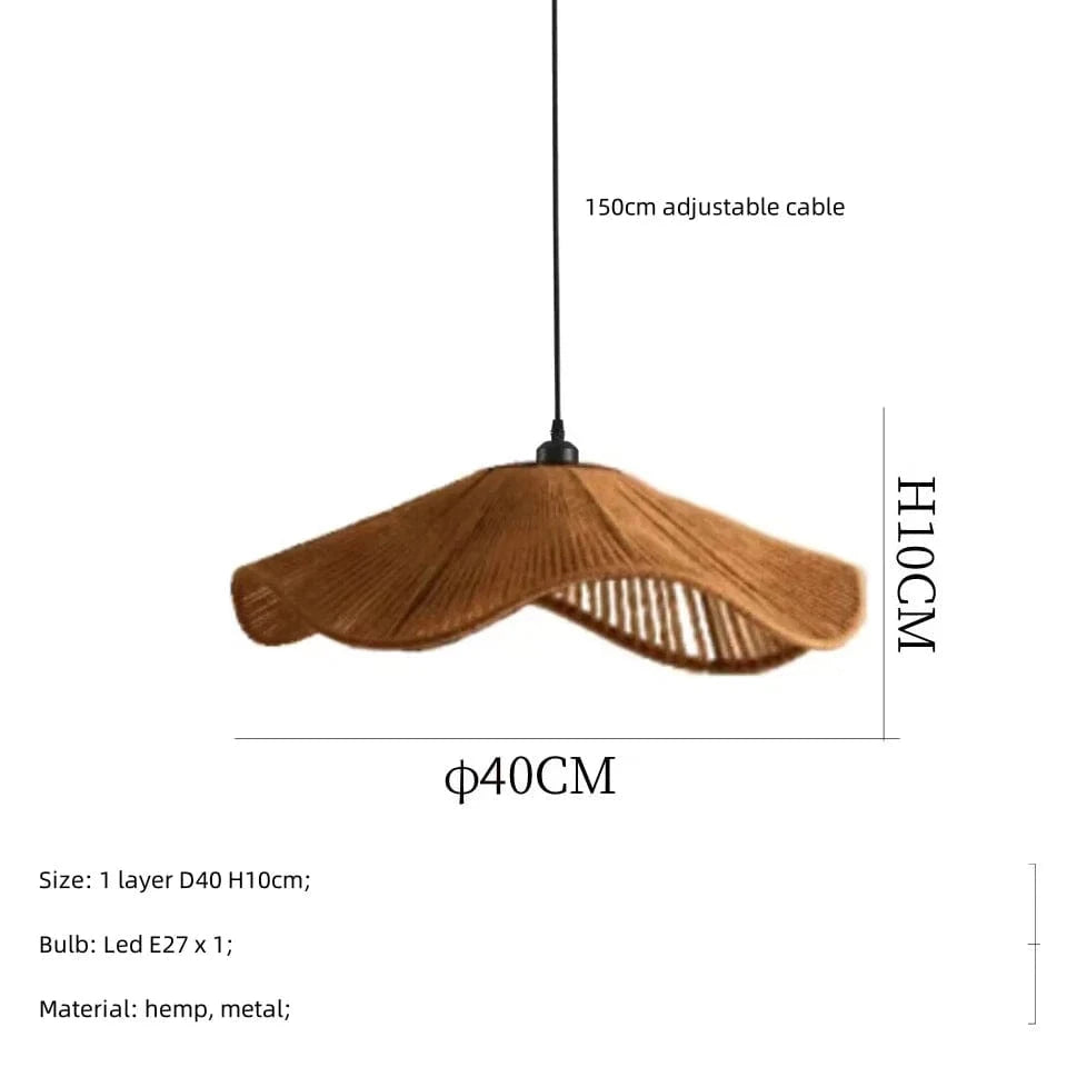 Suspension Nordique Chanvre E27 LED - Style Japonais pour Salle à Manger ou Chambre | Marco Lucetti 1 couche D40cm / Blanc chaud 3000K