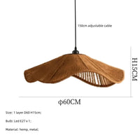 Suspension Nordique Chanvre E27 LED - Style Japonais pour Salle à Manger ou Chambre | Marco Lucetti 1 couche D60cm / Blanc chaud 3000K