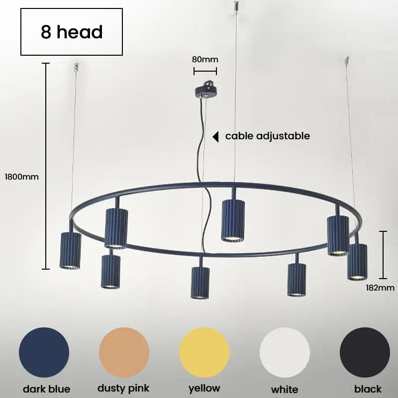 Suspension nordique de style moderne | Marco Lucetti 8 têtes / Bleu foncé / Blanc chaud