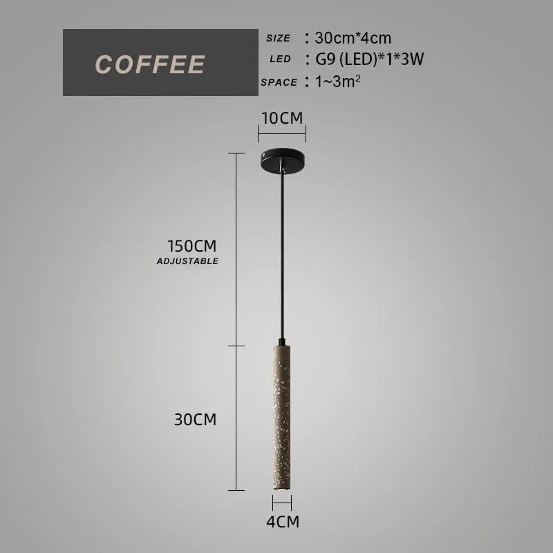 Suspension nordique design à tube long en ciment - Décoration moderne | Marco Lucetti Brun / 3000K