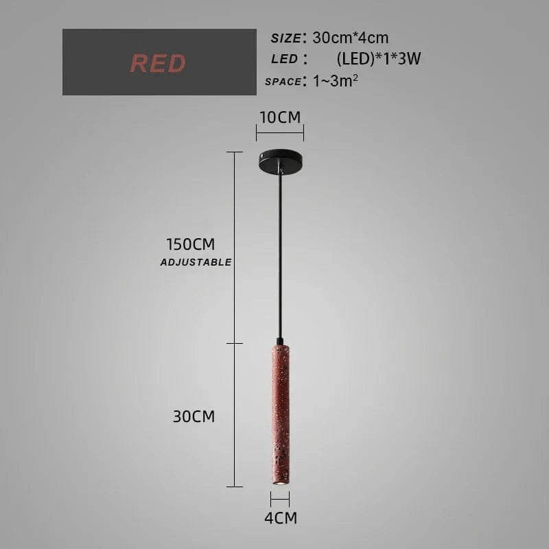 Suspension nordique design à tube long en ciment - Décoration moderne | Marco Lucetti Rouge / 6000K