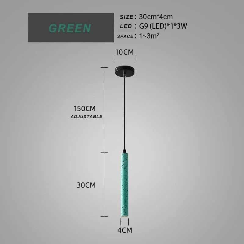 Suspension nordique design à tube long en ciment - Décoration moderne | Marco Lucetti Vert / 3000K