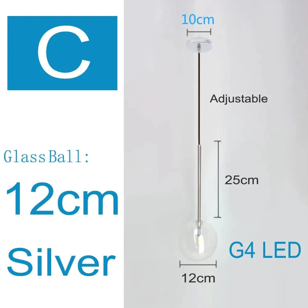 Suspension nordique design en verre clair | Marco Lucetti Argent 12cm / Longueur du fil1m / Blanc froid