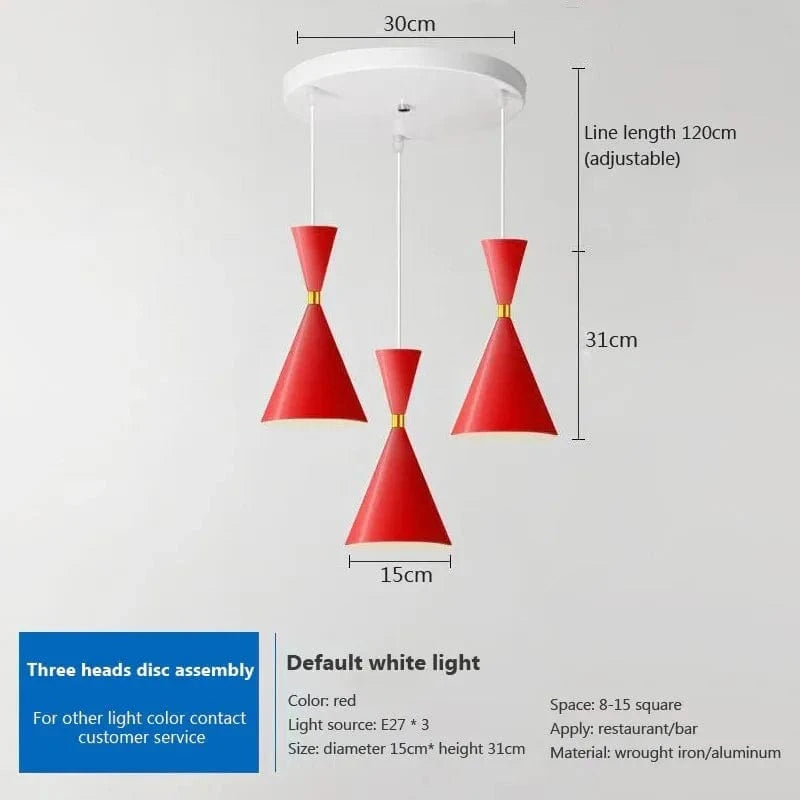 Suspension nordique en aluminium avec trois têtes | Marco Lucetti PL593 Rouge 3H A / Blanc froid