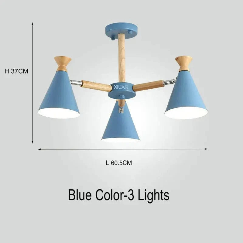 Suspension nordique en bois naturel | Marco Lucetti 3 lumières bleues