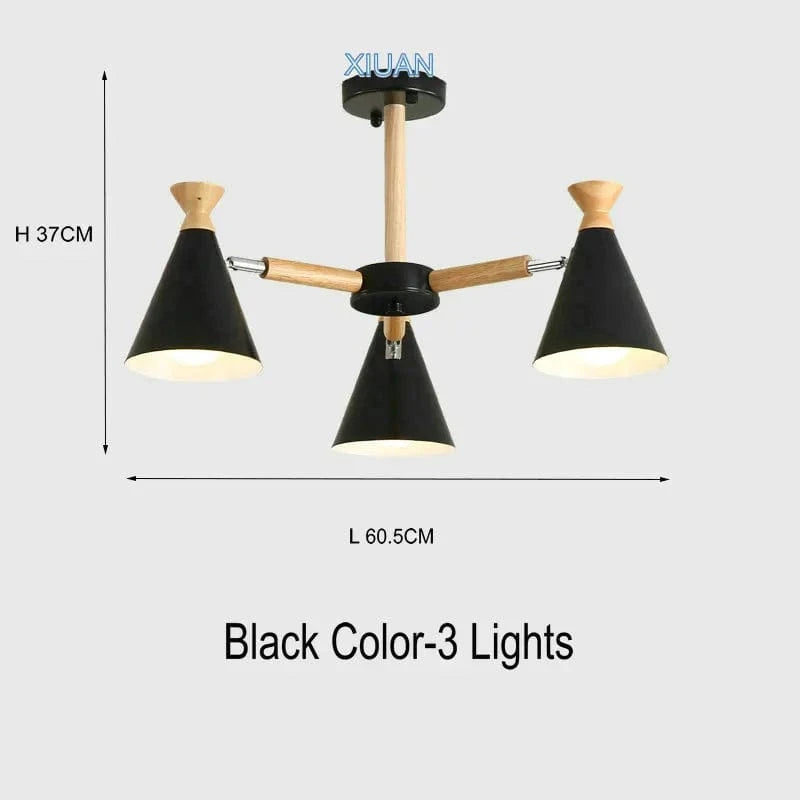 Suspension nordique en bois naturel | Marco Lucetti 3 lumières noires