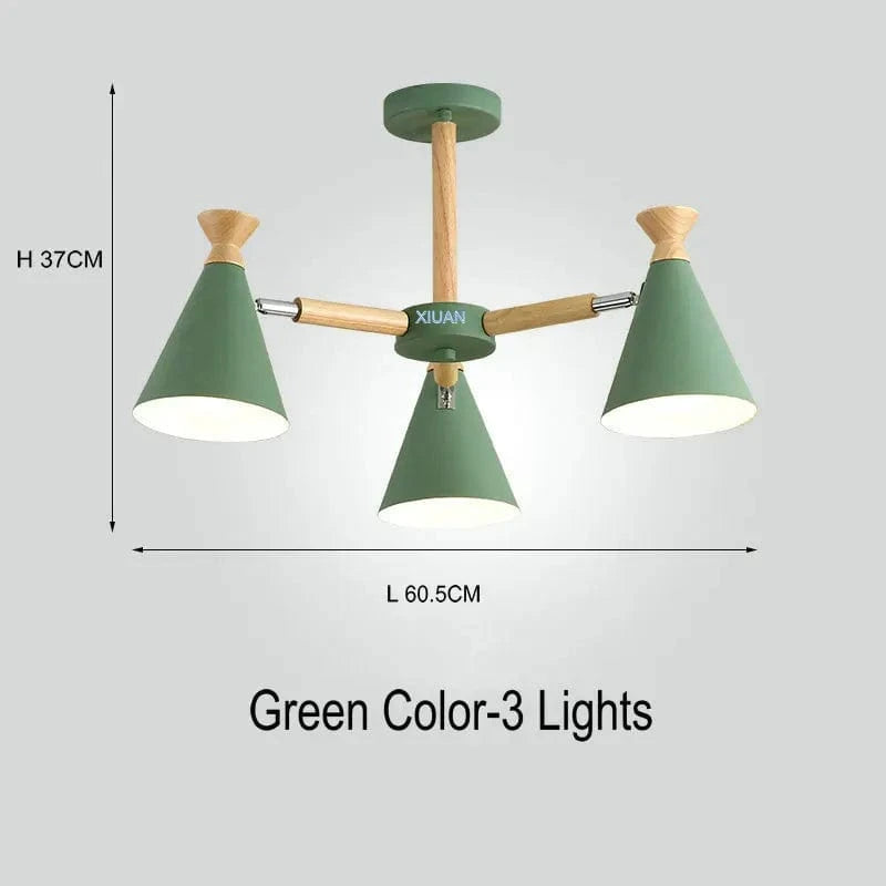 Suspension nordique en bois naturel | Marco Lucetti 3 lumières vertes
