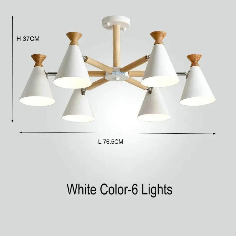 Suspension nordique en bois naturel | Marco Lucetti 6 lumières Blanc