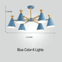 Suspension nordique en bois naturel | Marco Lucetti 6 lumières Bleu