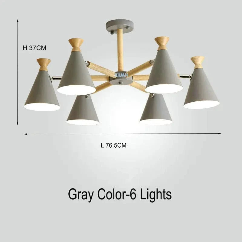 Suspension nordique en bois naturel | Marco Lucetti 6 lumières Gris