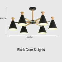 Suspension nordique en bois naturel | Marco Lucetti 6 lumières noires