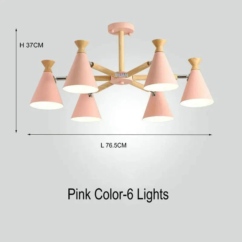 Suspension nordique en bois naturel | Marco Lucetti 6 lumières rose
