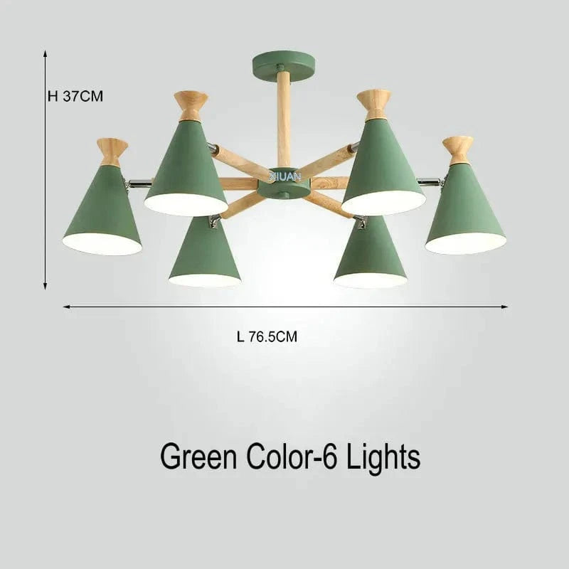 Suspension nordique en bois naturel | Marco Lucetti 6 lumières Vert