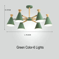 Suspension nordique en bois naturel | Marco Lucetti 6 lumières Vert