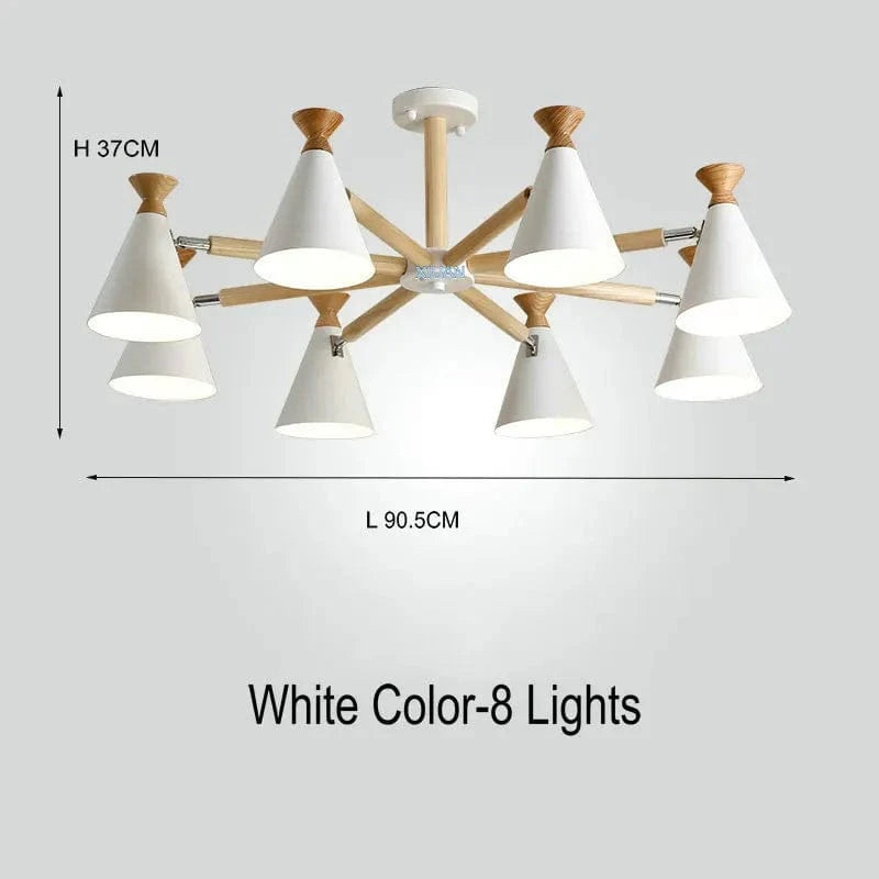 Suspension nordique en bois naturel | Marco Lucetti 8 lumières blanches