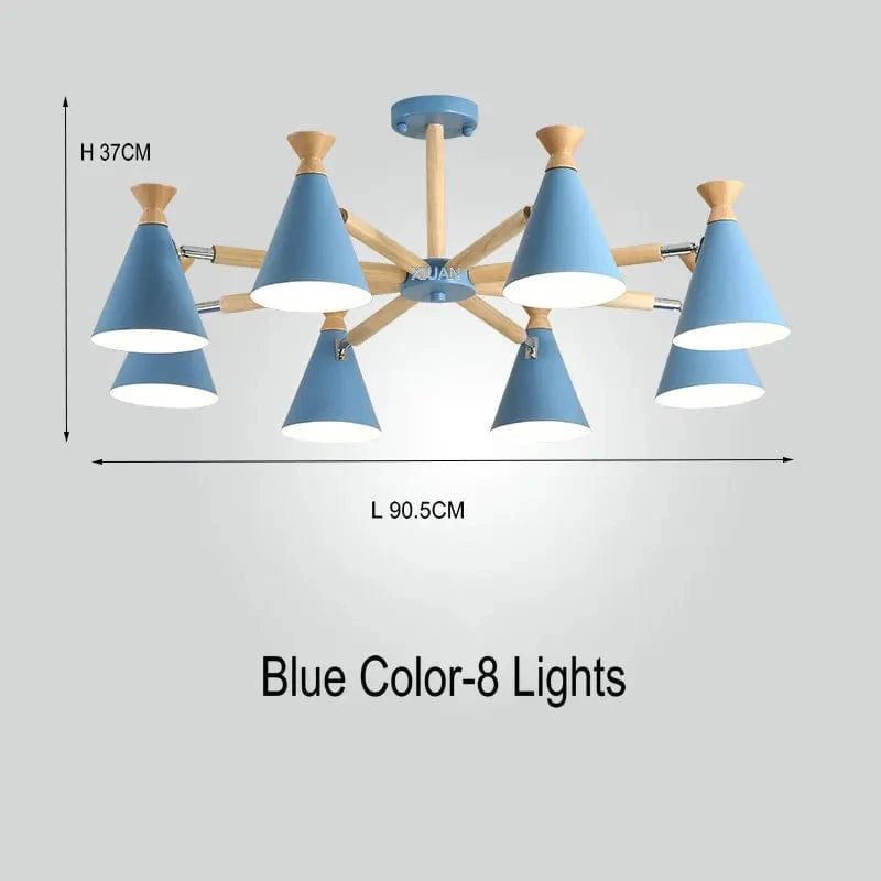 Suspension nordique en bois naturel | Marco Lucetti 8 lumières bleues