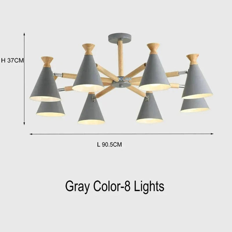 Suspension nordique en bois naturel | Marco Lucetti 8 lumières gris