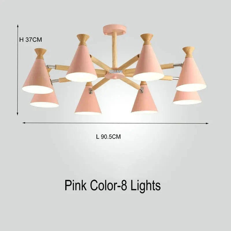 Suspension nordique en bois naturel | Marco Lucetti 8 lumières rose