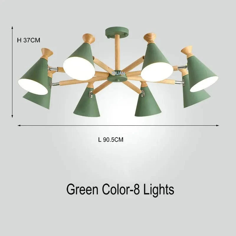 Suspension nordique en bois naturel | Marco Lucetti 8 lumières vertes