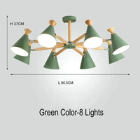 Suspension nordique en bois naturel | Marco Lucetti 8 lumières vertes