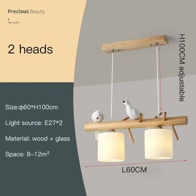 Suspension nordique en bois pour Table à manger - Style Unique | Marco Lucetti 2 têtes 14w blanc / Chine / Blanc chaud, pas de télécommande