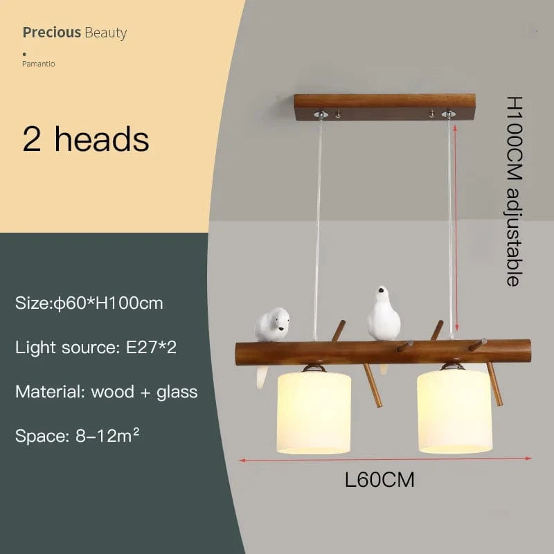 Suspension nordique en bois pour Table à manger - Style Unique | Marco Lucetti 2 têtes 14w / Chine / Blanc chaud, pas de télécommande