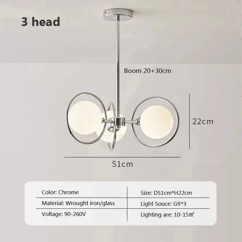 Suspension nordique en verre et fer noir | Marco Lucetti 3 têtes / Blanc froid