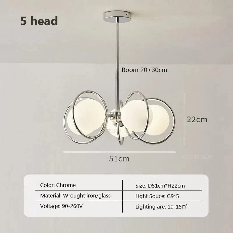 Suspension nordique en verre et fer noir | Marco Lucetti 5 têtes / Blanc froid