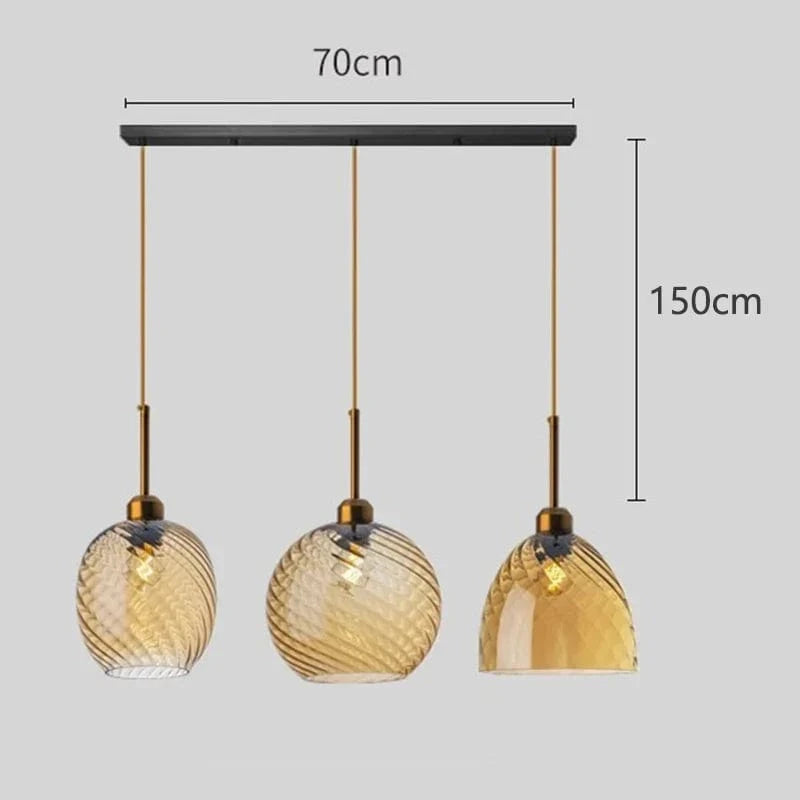 Suspension Nordique en Verre Fumé pour Éclairage Intérieur | Marco Lucetti B 3 têtes or / Blanc chaud