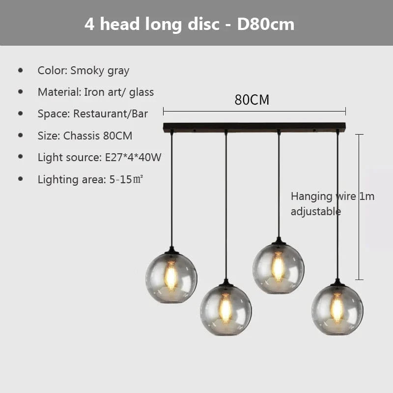 Suspension nordique en verre pour cuisine et restaurant | Marco Lucetti 4C / Lumière chaude