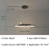 Suspension Nordique LED pour Salon - Éclairage Intérieur Moderne | Marco Lucetti Noir 80cm / Blanc froid (pas de RC)