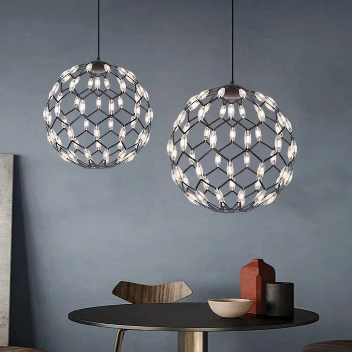 Suspension Nordique Minimaliste Led Noir Boule de Fer Salon Décoration Chambre Table à Manger Bar Décor | Marco Lucetti Blanc / Diamètre 60 cm / Blanc chaud