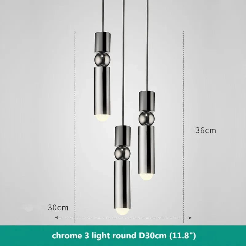 Suspension nordique moderne en métal avec lumière led intégrée | Marco Lucetti 3 lumières chromées