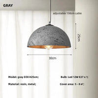 Suspension Nordique Style Épuré E27 Led pour Salle à Manger Rétro Loft Décoration Maison | Marco Lucetti Gris D30cm / Lumière neutre 4200K