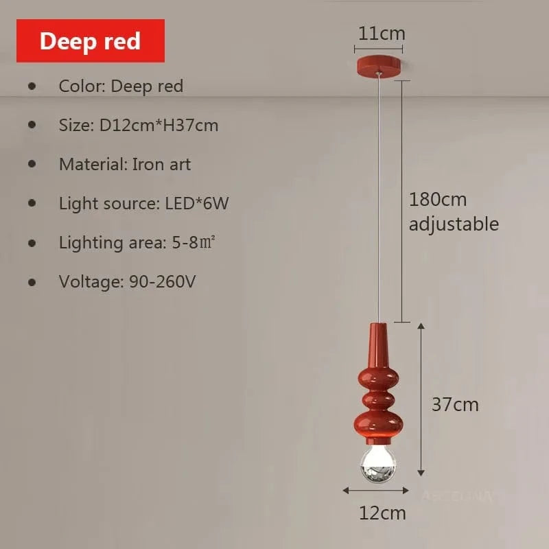 Suspension nordiques en fer chenille minimaliste - Collection Scandinave Luxe | Marco Lucetti 12 cm Rouge / Blanc froid