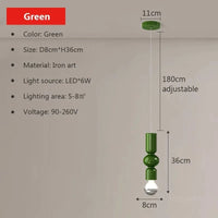 Suspension nordiques en fer chenille minimaliste - Collection Scandinave Luxe | Marco Lucetti 8 cm Vert / Blanc froid